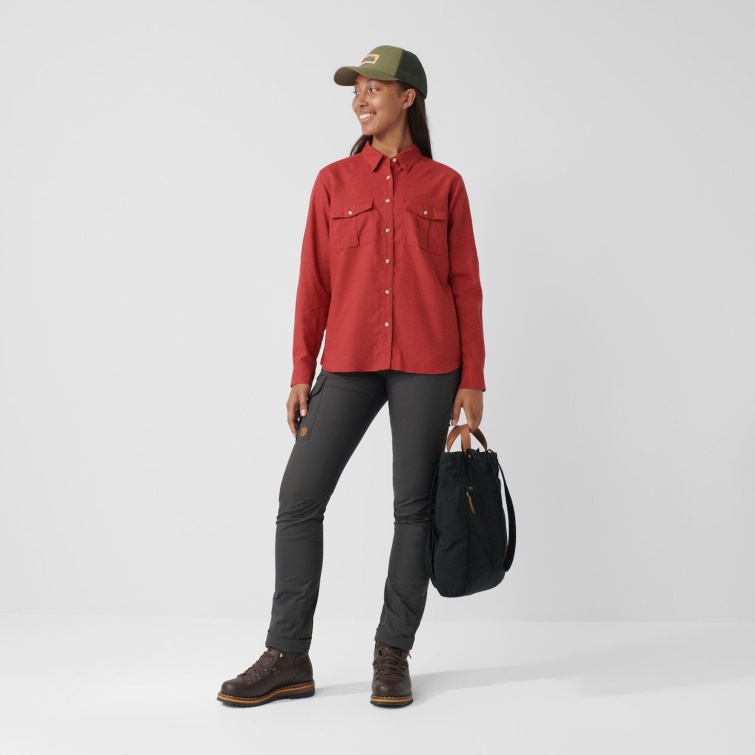 Camisa De Viaje Ls W Fjällräven Fashion Övik Rojo Frambuesa