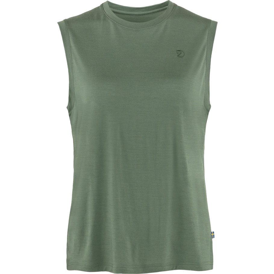 Fjällräven Camiseta Sin Mangas De Lana Abisko Verde Pátina De Moda Con