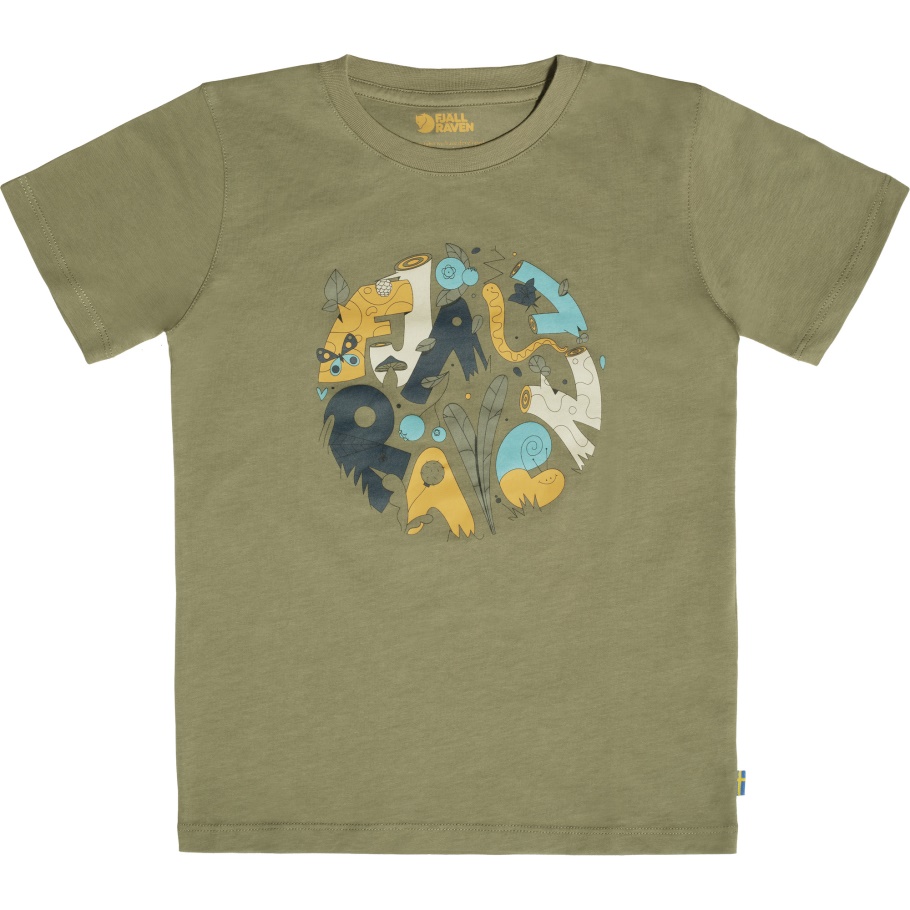 Fjällräven Camiseta De Moda Para Niños Con Hallazgos En El Bosque Verde Oliva Claro